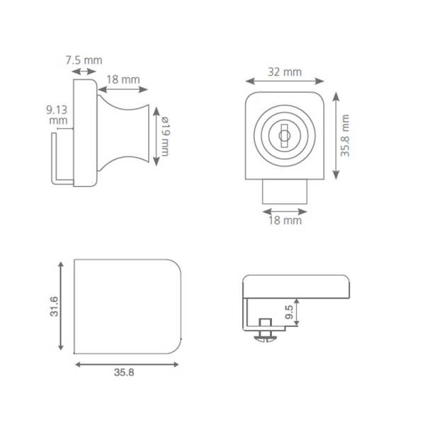 Cam Kilidi Tekli Kare Siyah