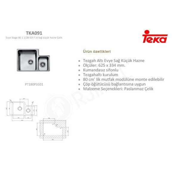 Evye Stage BE 1 1/2B 625 Sağ Damlalık