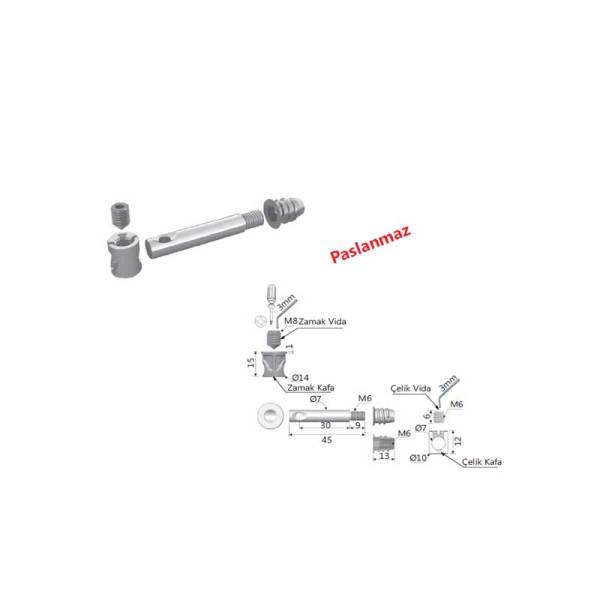 Dikey Fiks 7 mm Zamak Dübelli