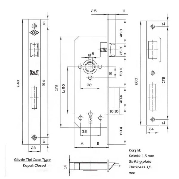 151R40 DÜZ Oda Kilit 40mm Sarı