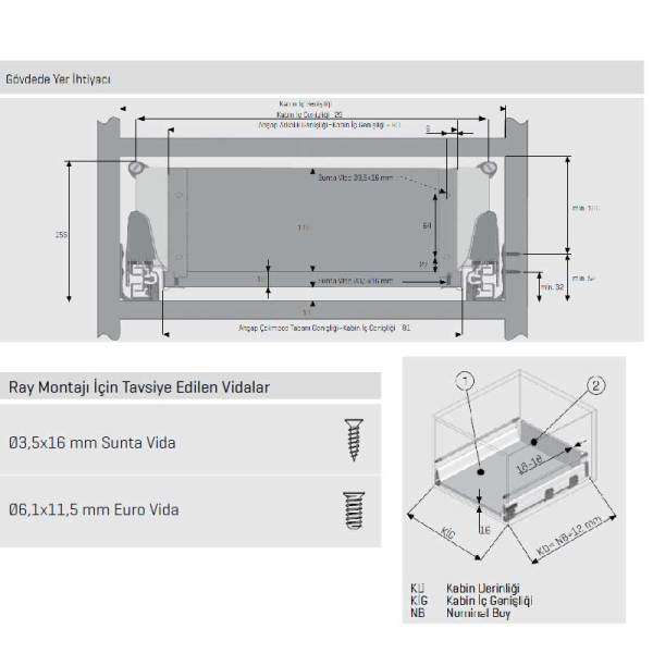 İç Çekmece Smartbox 1 Bordür Gri 45 cm