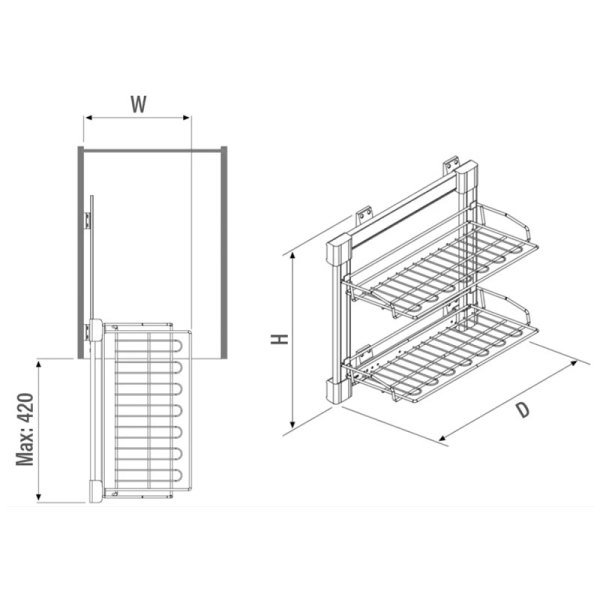 (#) S-6282-G Alüm. 2 Katlı Ayakkabılık Sağ