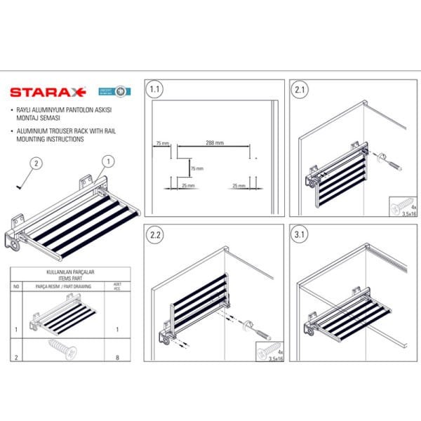 S-6539-G Raylı Alüm. Pantolon Askısı