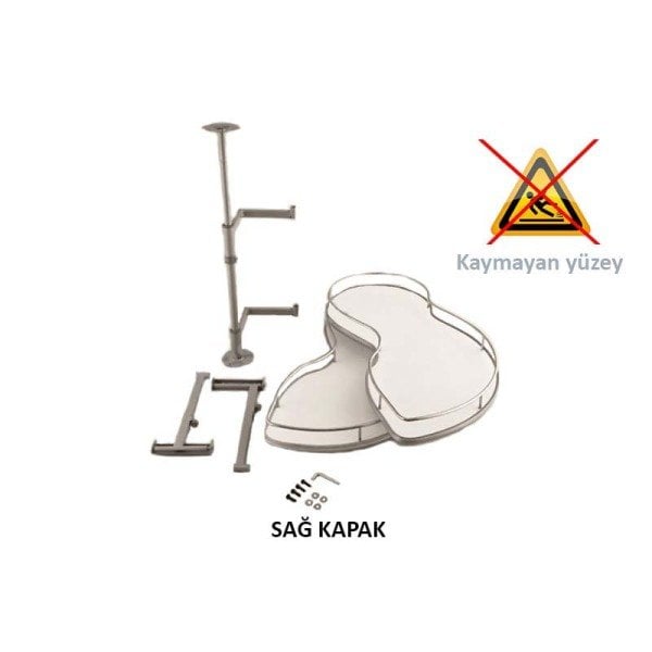 S-3016-C Kör Köşe Kaymaz Döner Tablalı Sağ 45cm