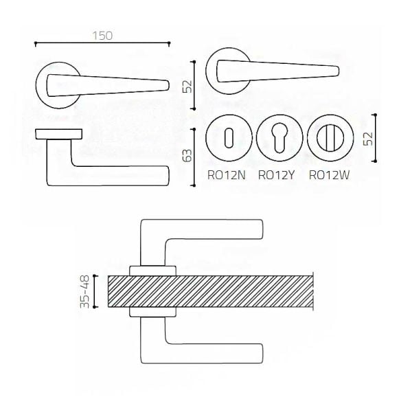 BUTTO Mat Siyah  Kapı Kolu