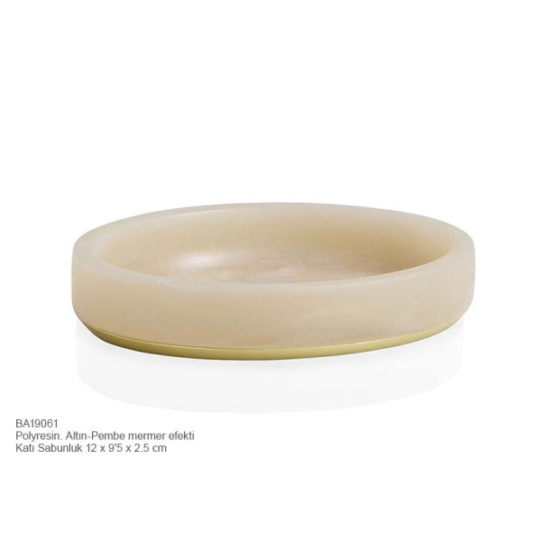 BA19061 Katı Sabunluk Pembe Mermer/Altın