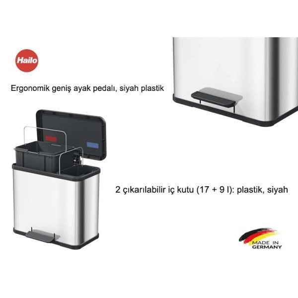 0630-260 Çöp Kovası Öko Plus L İkili 17+9 Lt