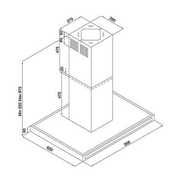 Davlumbaz 4113 Venezia İsola Ada 90cm Siyah
