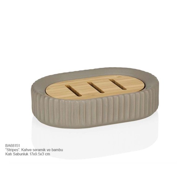 BA68151 Katı Sab. Çizgili Kahve Seramik/Bambu