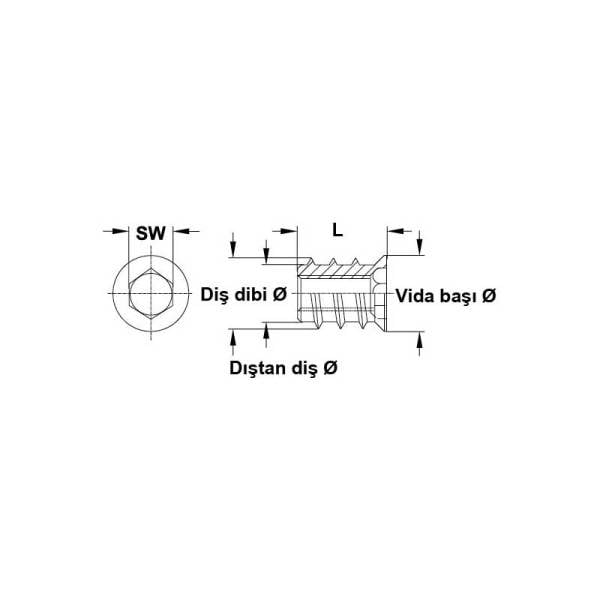Dübel Çelik Galvaniz Havşa Başlı M6x13mm