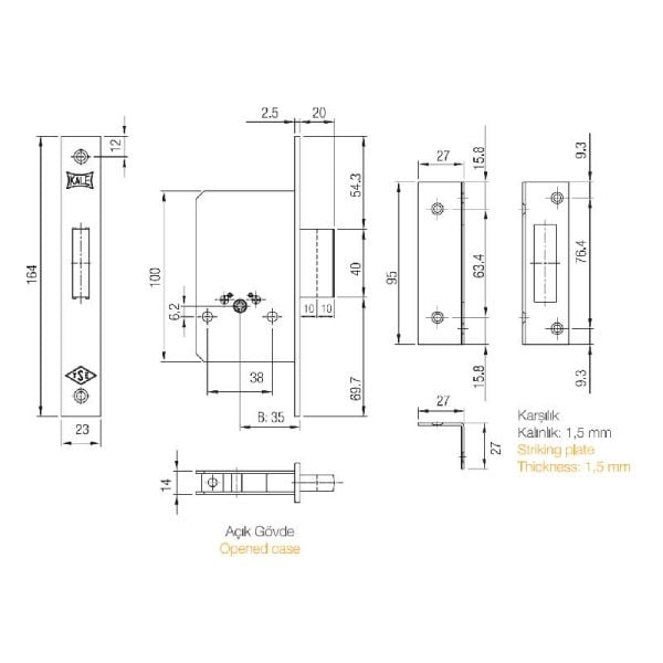 157F5 EMNİYET Kilit Fiam 2 Turlu 5 Anahtarlı