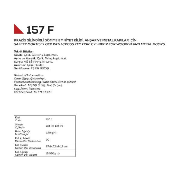 157F5 EMNİYET Kilit Fiam 2 Turlu 5 Anahtarlı