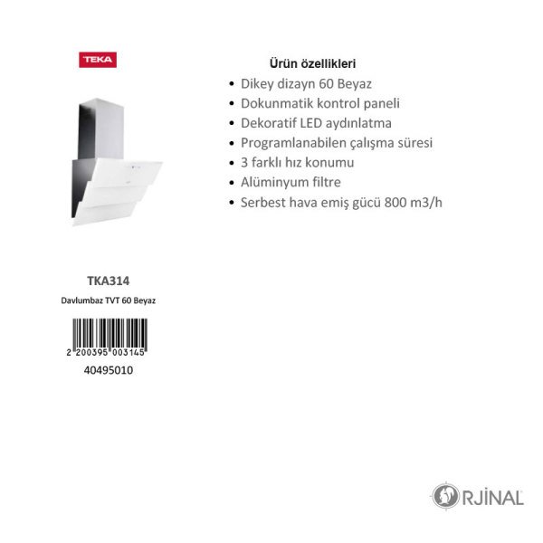 Davlumbaz TVT 60 Beyaz