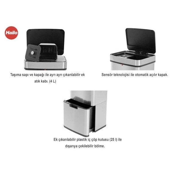 0656-001 Çöp Kovası Öko XL İki Katlı İnox 50 Lt