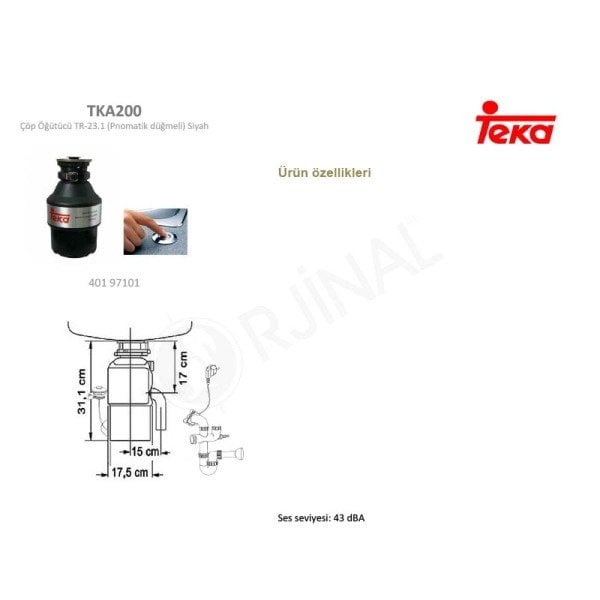(#) Çöp Öğütücü TR-23.1 (Pnomatik düğmeli) Siyah