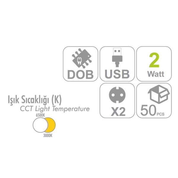 Prizli Spotu 2-Priz + 1-Yuv.Led +USB TZ-2PD-USB