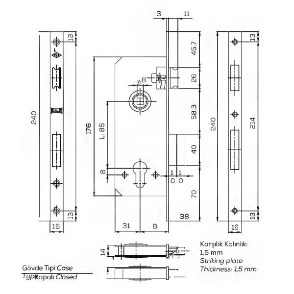 152/RP45 Oval Silindirli 45mm Kilit Krom 18mm