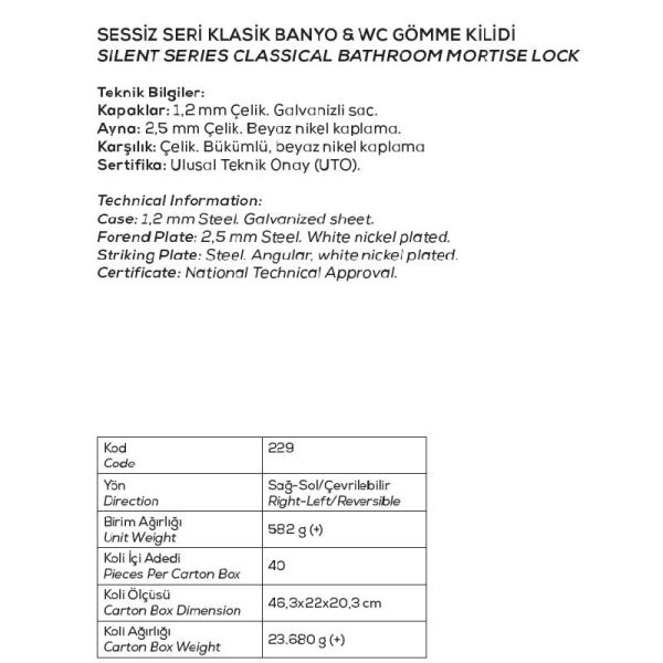 229 WC Kilit Sürgülü Mandallı Nikel