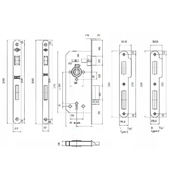 141/45 Oval Oda Kilit 45mm Sarı 18mm Ayna