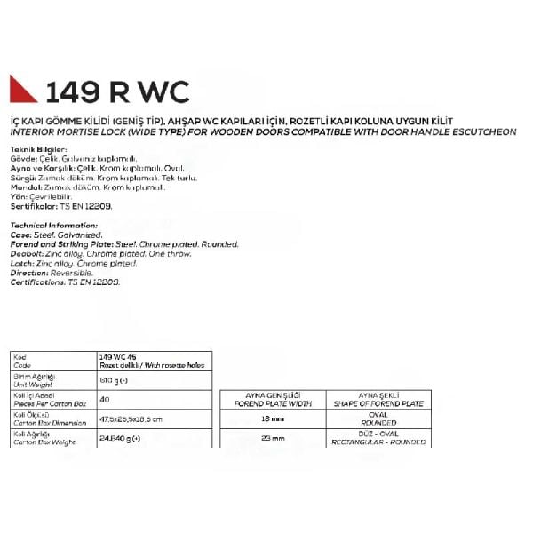 149/45 Oval Wc Kilit 45mm Sarı 18mm Ayna